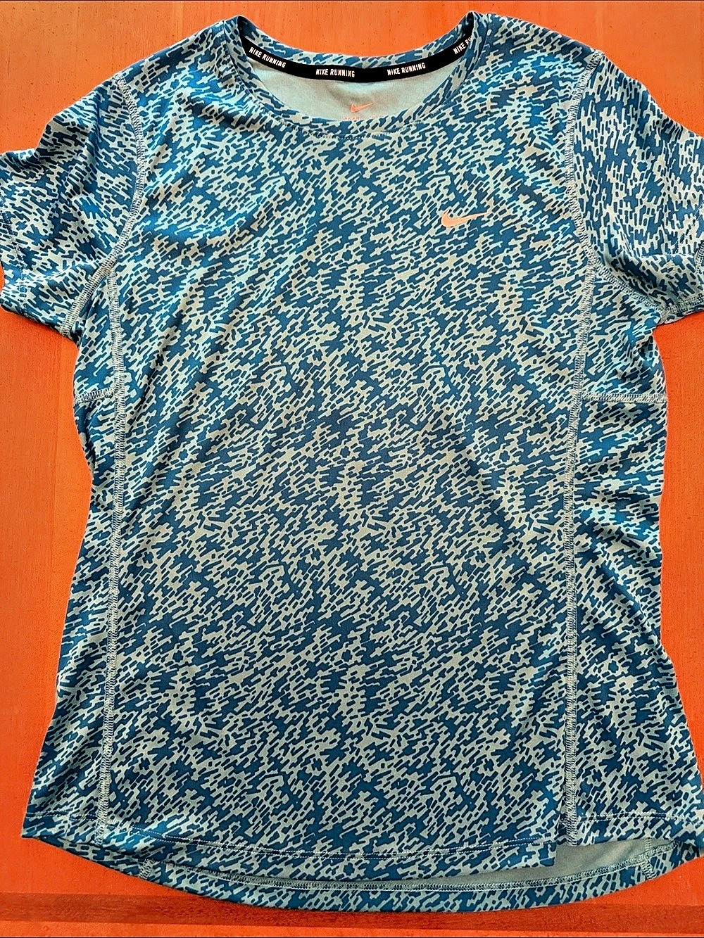 Nike Pronto Miler Running Crew Abstract Short Sleeve Multi colored Blue Medium